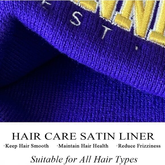 Women's Purple & Yellow Soft Knit Winter Hat For Cold Weather Beanie Toque Hat - Picture 4 of 6